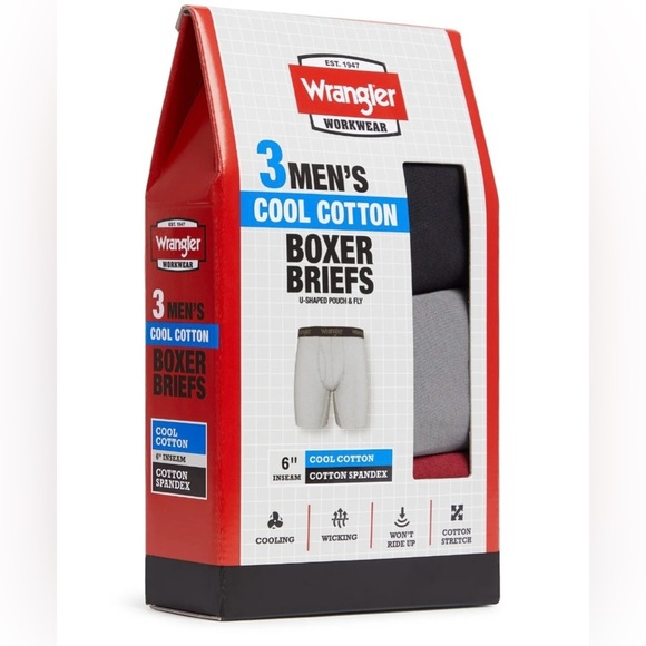 Wrangler Men's Cool Cotton Boxer Brief Set, Boxer Briefs Underwear 3 pack - Picture 1 of 11